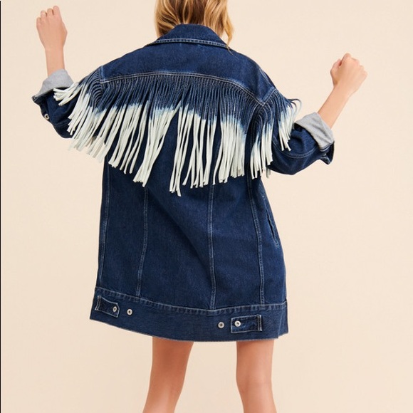 NWT LEVIS OVERSIZED FRINGE OMBRÉ DENIM JACKET S M - Picture 2 of 8